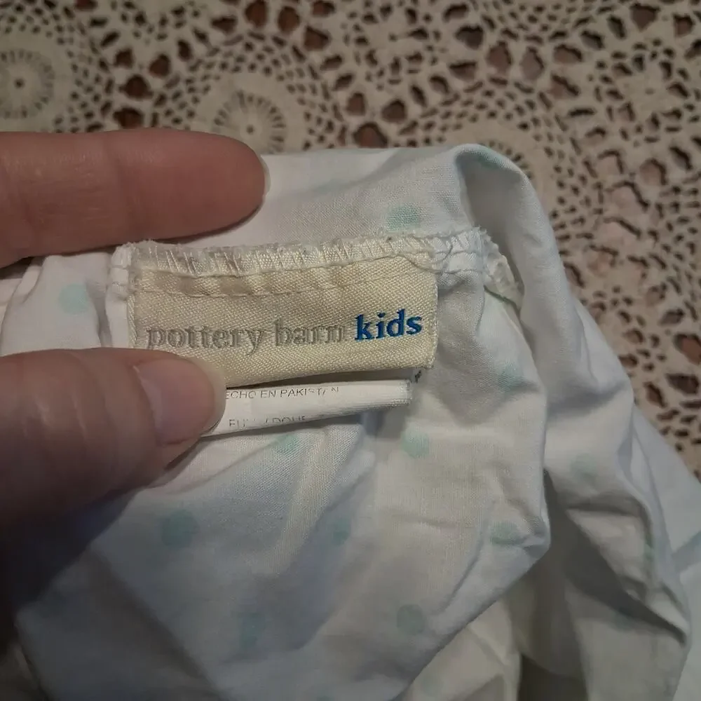 Pottery Barn Kids sheet set full fitted flat NO CASES white aqua polka dot
